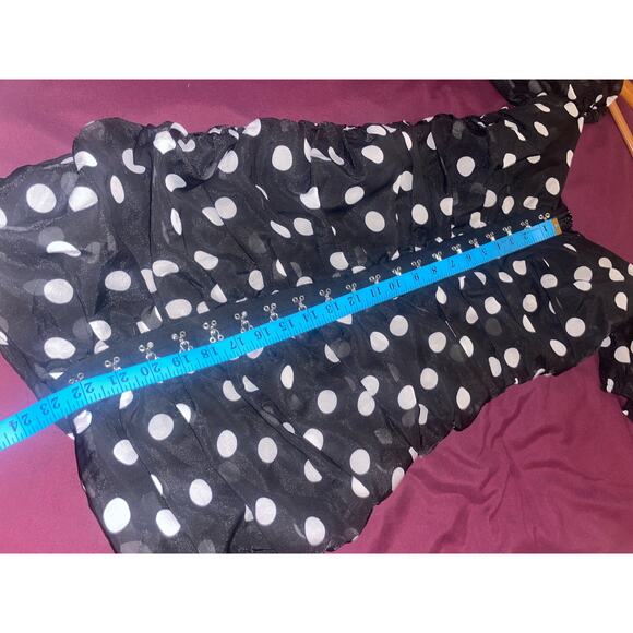 URBAN OUTFITTERS Puff Sleeve Polka Dot Mini Dress Small S Black White - Picture 11 of 11